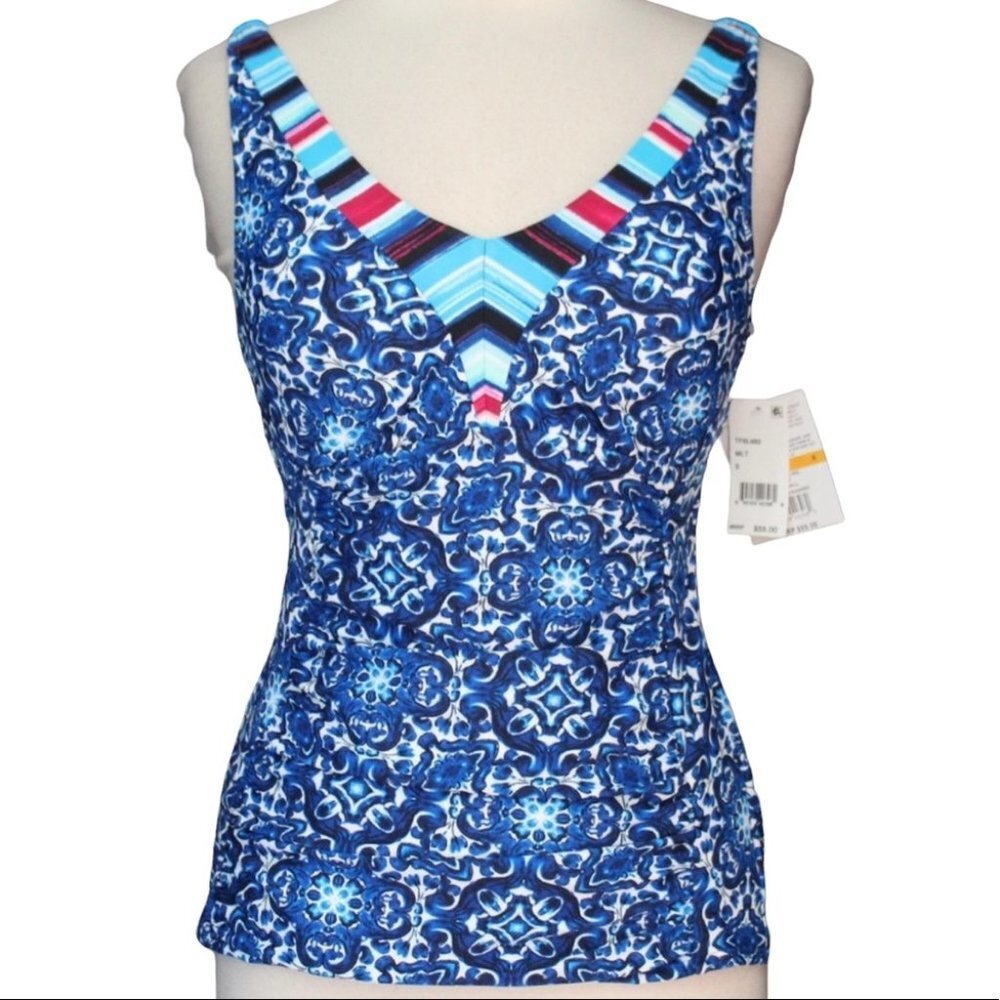 NWT $55 24th & Ocean Viva La Frida Printed Tankini Swimsuit Top Small Medium